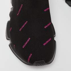 Pre Owned Balenciaga Black/Pink Logo Print Knit Fabric Speed Trainer Sneakers Size 37