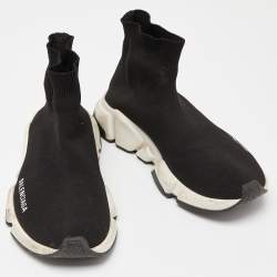 Pre Owned Balenciaga Black Knit Fabric Speed Trainer Sneakers Size 37