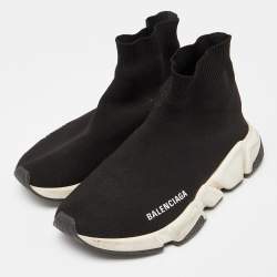 Pre Owned Balenciaga Black Knit Fabric Speed Trainer Sneakers Size 37