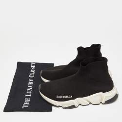Pre Owned Balenciaga Black Knit Fabric Speed Trainer Sneakers Size 37