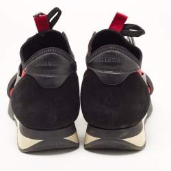 مملوكة مسبقًا Balenciaga Black/Red Leather and Mesh Race Runner Low Top Sneakers Size 41