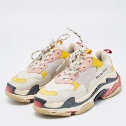Pre Owned Balenciaga Multicolor Mesh and Leather Triple S Sneakers Size 39