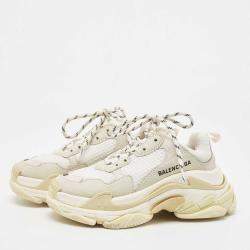 Pre Owned Balenciaga White/Grey Nubuck and Fabric Triple S Sneakers Size 36