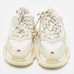 Pre Owned Balenciaga White/Grey Nubuck and Fabric Triple S Sneakers Size 36