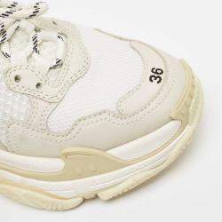 Pre Owned Balenciaga White/Grey Nubuck and Fabric Triple S Sneakers Size 36