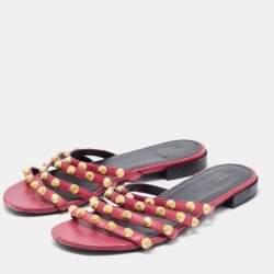 Balenciaga Pink Leather Arena Flat Slides Size 38.5 