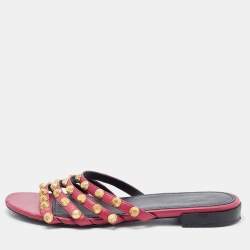 Balenciaga Pink Leather Arena Flat Slides Size 38.5 