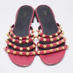 Balenciaga Pink Leather Arena Flat Slides Size 38.5 