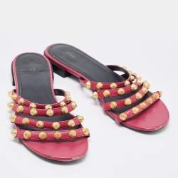 Balenciaga Pink Leather Arena Flat Slides Size 38.5 