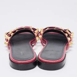 Balenciaga Pink Leather Arena Flat Slides Size 38.5 