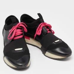 Balenciaga Black/Pink Leather,Suede and Mesh Race Runner Sneakers Size 37