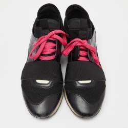 Balenciaga Black/Pink Leather,Suede and Mesh Race Runner Sneakers Size 37