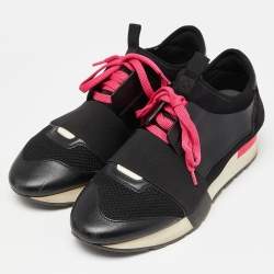 Balenciaga Black/Pink Leather,Suede and Mesh Race Runner Sneakers Size 37