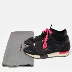 Balenciaga Black/Pink Leather,Suede and Mesh Race Runner Sneakers Size 37