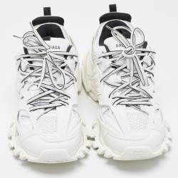 Pre Owned Balenciaga White Faux Leather and Mesh Track Low Top Sneakers Size 39