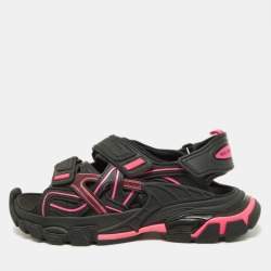 Pre Owned Balenciaga Black/Pink Leather Track Sandals Size 37