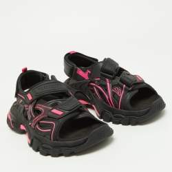 Pre Owned Balenciaga Black/Pink Leather Track Sandals Size 37