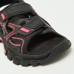 Pre Owned Balenciaga Black/Pink Leather Track Sandals Size 37