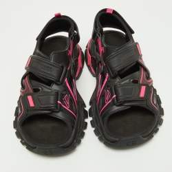 Pre Owned Balenciaga Black/Pink Leather Track Sandals Size 37