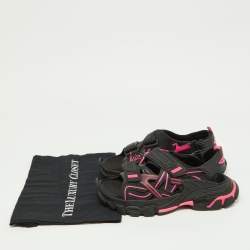 Pre Owned Balenciaga Black/Pink Leather Track Sandals Size 37