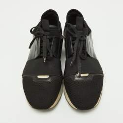 Pre Owned Balenciaga Black Leather,Suede and Mesh Race Runner Sneakers Size 39
