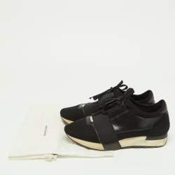 Pre Owned Balenciaga Black Leather,Suede and Mesh Race Runner Sneakers Size 39
