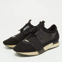 Pre Owned Balenciaga Black Leather,Suede and Mesh Race Runner Sneakers Size 39