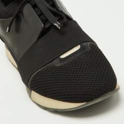 Pre Owned Balenciaga Black Leather,Suede and Mesh Race Runner Sneakers Size 39