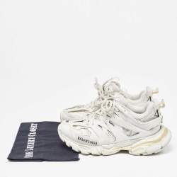 Pre Owned Balenciaga White Faux Leather and Mesh Track Sneakers Size 36