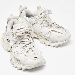 Pre Owned Balenciaga White Faux Leather and Mesh Track Sneakers Size 36