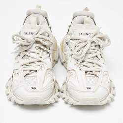 Pre Owned Balenciaga White Faux Leather and Mesh Track Sneakers Size 36