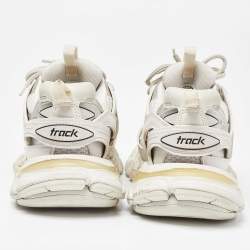Pre Owned Balenciaga White Faux Leather and Mesh Track Sneakers Size 36