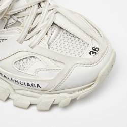 Pre Owned Balenciaga White Faux Leather and Mesh Track Sneakers Size 36