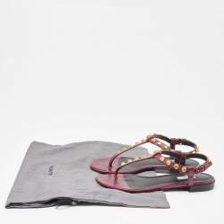 Pre Owned Balenciaga Burgundy Leather Arena Thong Flats Size 37.5