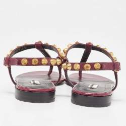 Pre Owned Balenciaga Burgundy Leather Arena Thong Flats Size 37.5