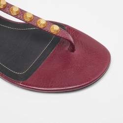 Pre Owned Balenciaga Burgundy Leather Arena Thong Flats Size 37.5