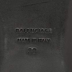 Pre Owned Balenciaga Black Leather Logo Box Flat Slides Size 38