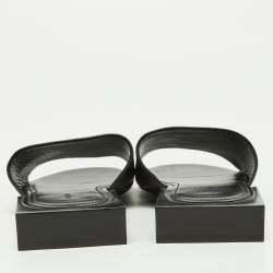 Pre Owned Balenciaga Black Leather Logo Box Flat Slides Size 38