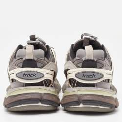 Pre Owned Balenciaga Grey/White Faux Leather and Mesh Track Sneakers Size 38