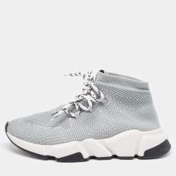 Pre Owned Balenciaga Grey Knit Speed Trainer High Top Sneakers Size 36