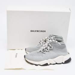 Pre Owned Balenciaga Grey Knit Speed Trainer High Top Sneakers Size 36