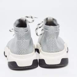 Pre Owned Balenciaga Grey Knit Speed Trainer High Top Sneakers Size 36