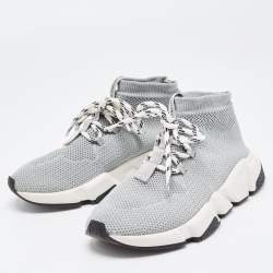 Pre Owned Balenciaga Grey Knit Speed Trainer High Top Sneakers Size 36