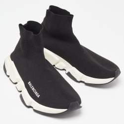 Pre Owned Balenciaga Black Knit Fabric Speed Trainer Sneakers Size 37