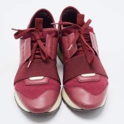 مملوكة مسبقًا Balenciaga Burgundy Leather and Mesh Race Runner Sneakers Size 37