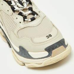 Balenciaga Grey Mesh and Leather Triple S Sneakers Size 38