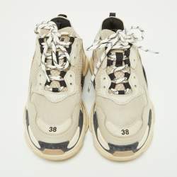Balenciaga Grey Mesh and Leather Triple S Sneakers Size 38