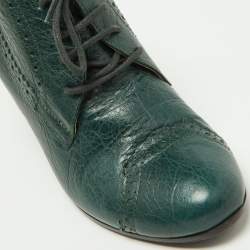 Balenciaga Green Brogue Leather Wedge Derby Size 37