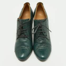 Balenciaga Green Brogue Leather Wedge Derby Size 37