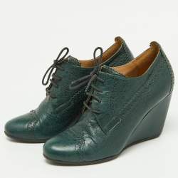 Balenciaga Green Brogue Leather Wedge Derby Size 37